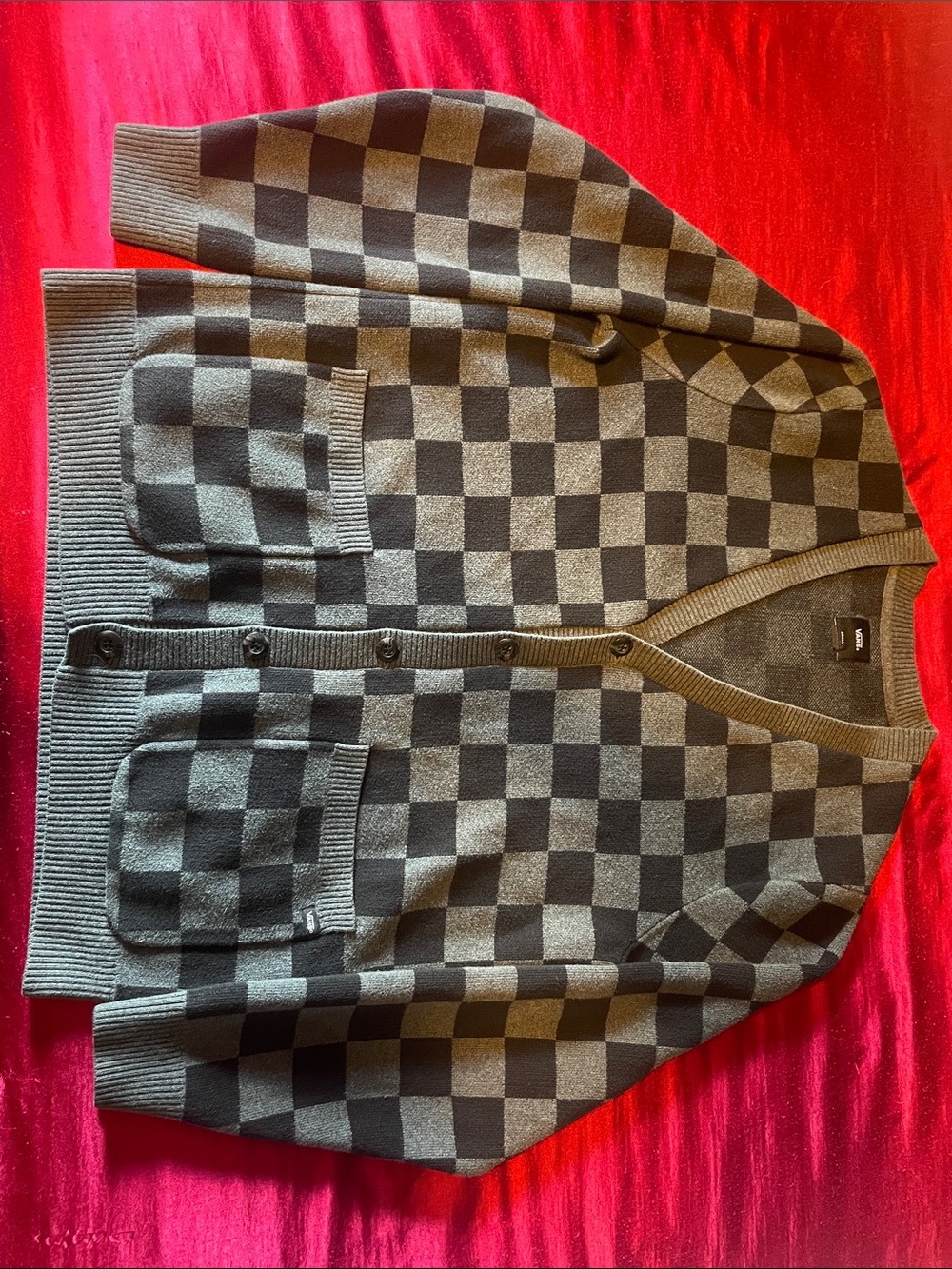 Vans Checkerboard Button-Front Cardigan - Black & Gray